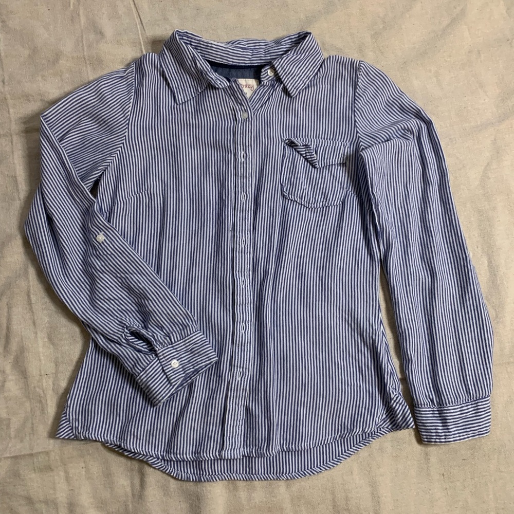 Girl Krazy Button Down Blue/White Striped Top